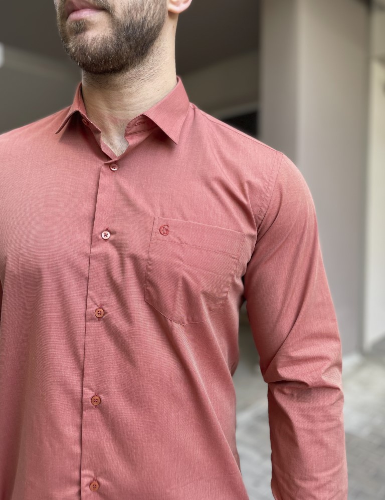 Ανδρικό κεραμιδί πουκάμισο με γιακά και τσέπη στο στήθος 0083 φωτογραφία